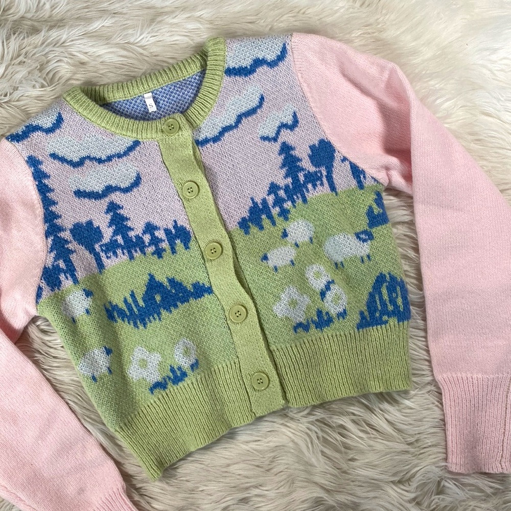 Cute Little Lamb Pastel Knit Cropped Cardigan - Picture 2 of 6